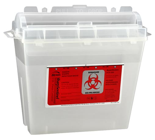 5 Quart Transparent Beige Sharps Container with Rotating Cylinder Opening 175-020