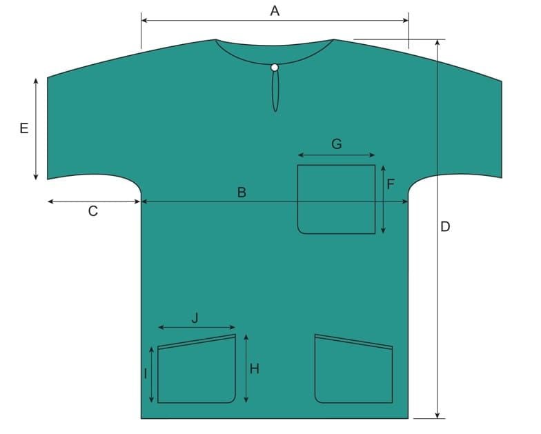 Green Scrub Shirt Measurement Diagram