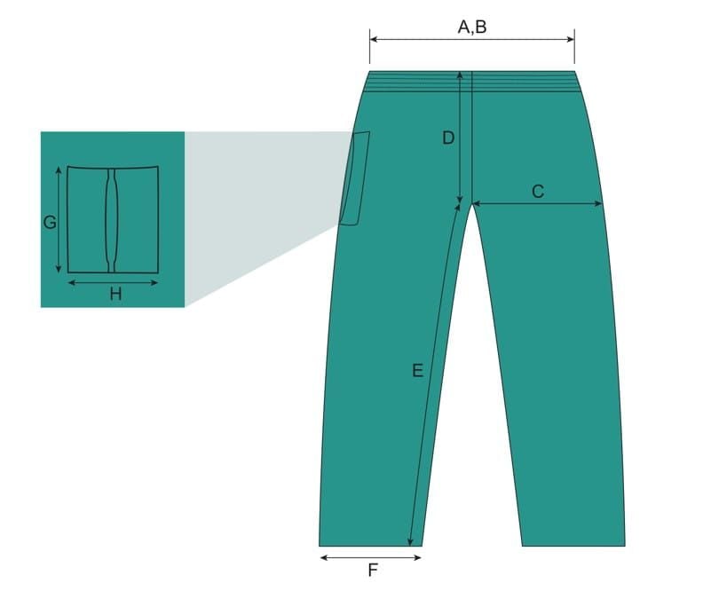 Green Elastic Waist Pants Measurement Diagram