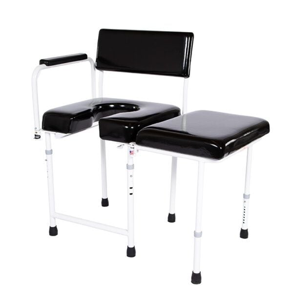 with Ensolite Seat, Padded Arm, Padded Back, Sidearm and B-O Transfer Bench with Cane Tips
