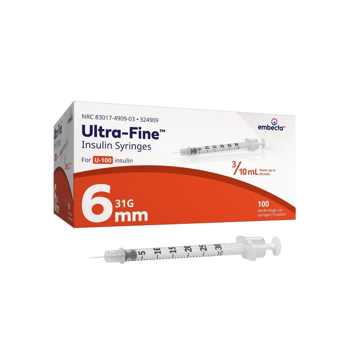 Standard Insulin Syringe with Needle Veo™ Ultra-Fine™ 0.3 mL 15/64 Inch 31 Gauge NonSafety Regular Wall (324909)