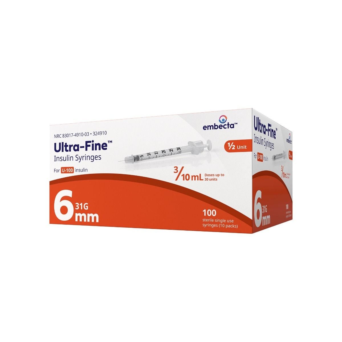 Standard Insulin Syringe with Needle Veo™ Ultra-Fine™ 0.3 mL 15/64 Inch 31 Gauge NonSafety Regular Wall (324910)