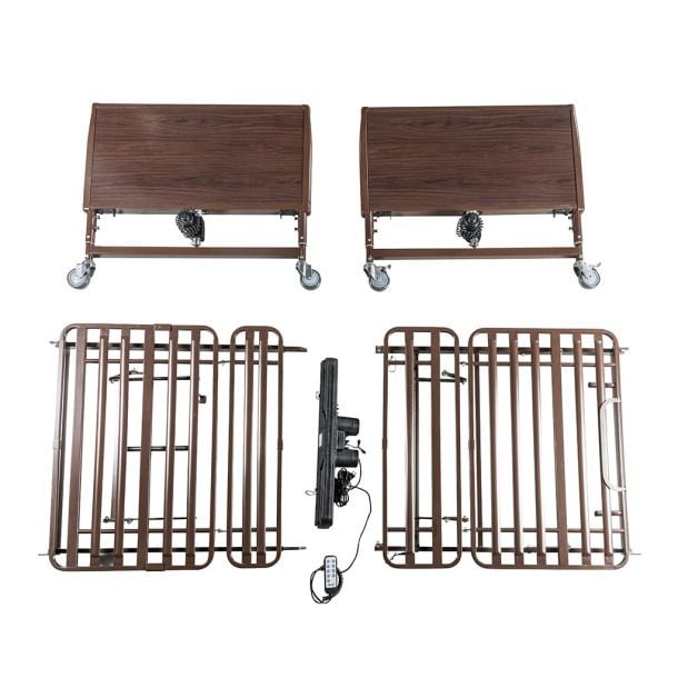 All the parts and components of the bed frame.