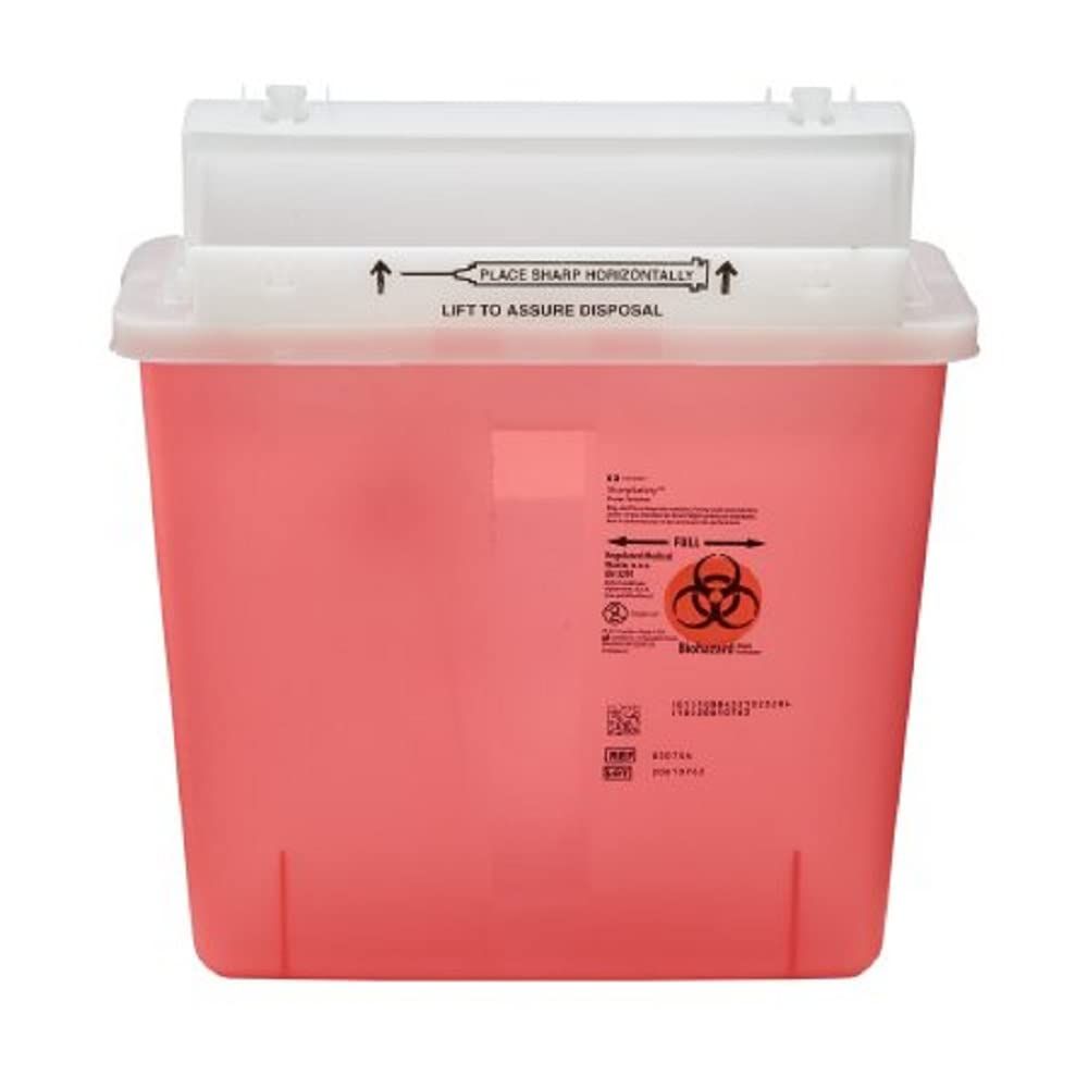 5 Quart Transparent Red SharpSafety Sharps Container w/ Mailbox Style Lid
