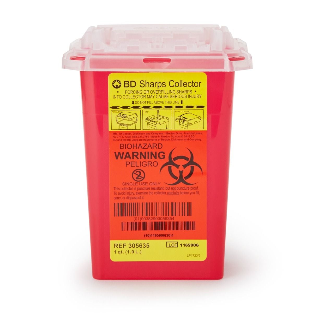 BD Sharps Container Small Open Top 305635 - front view