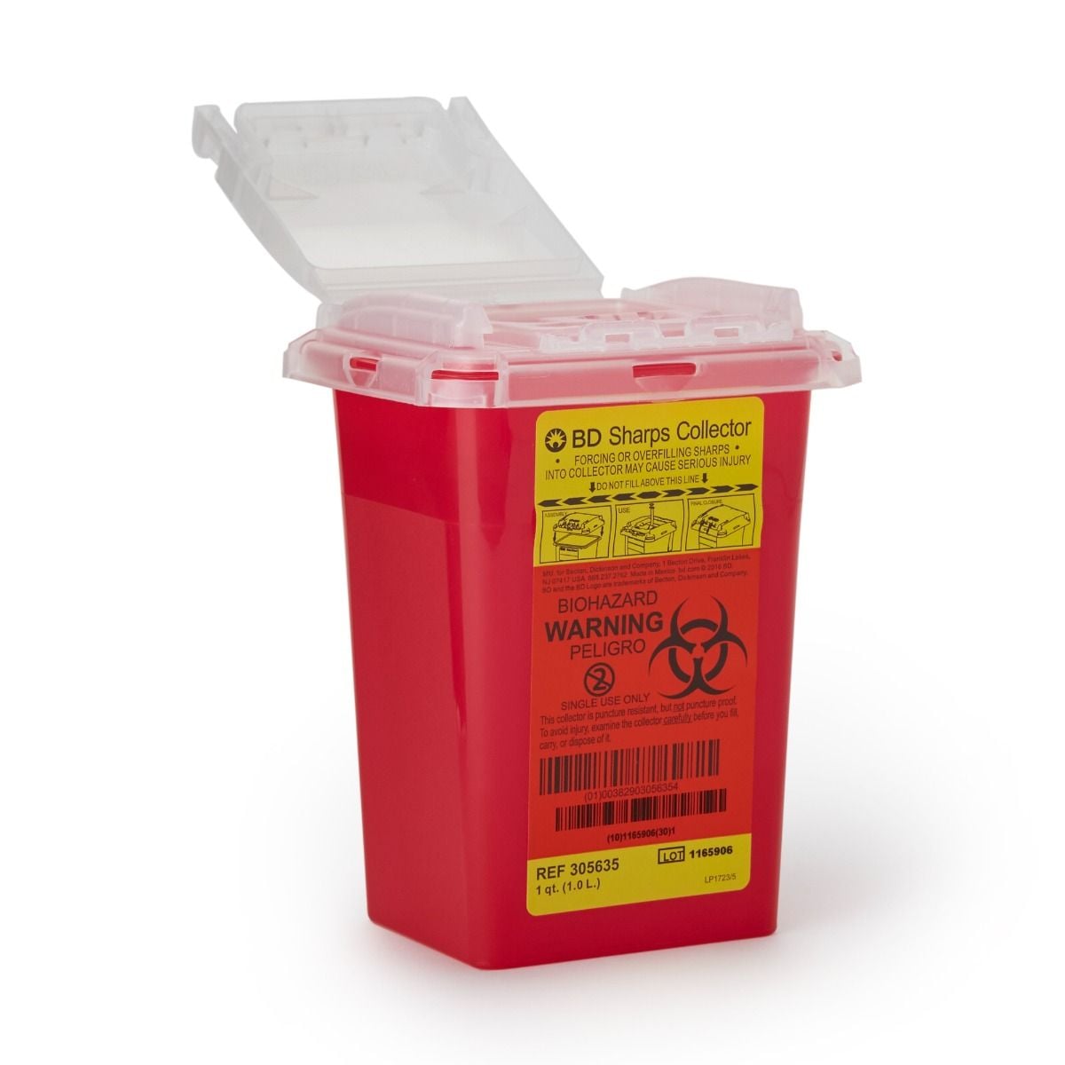 1 Quart Red BD Sharps Container Small Open Top 305635