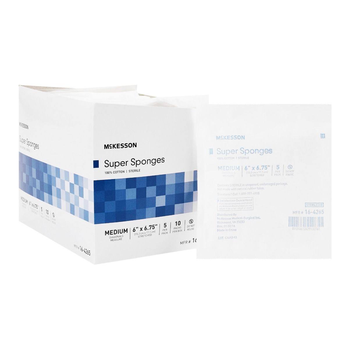 McKesson 6 x 6.75 Super Sponges, Rectangle, Sterile - 16-4265