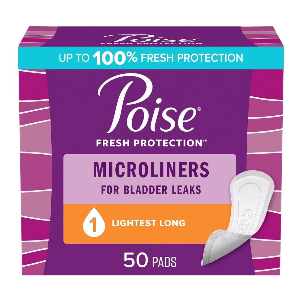 Poise Microliners Long Length Lightest Absorbency Box Packaging.
