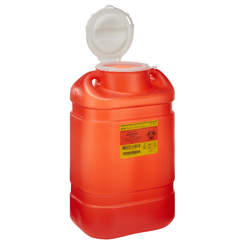 Image 2 of 5 Gallon BD Red Sharps Container, Open Top w/ Teather or Hinged Cap 