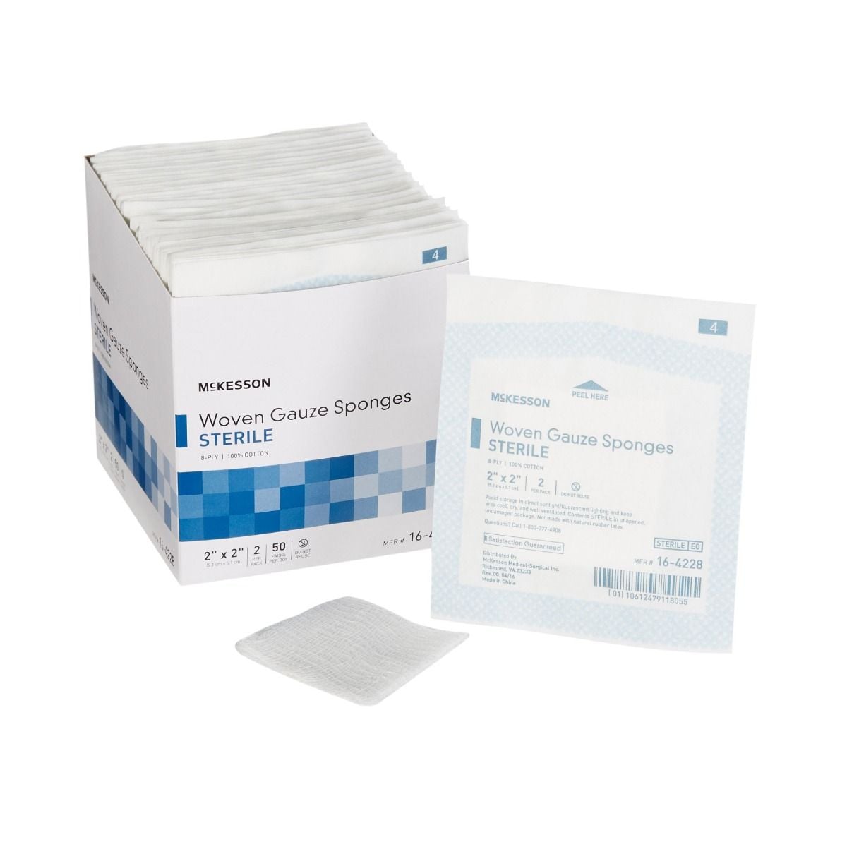 McKesson 16-4228 Woven 2 x 2 Inch Gauze Sponges 8 Ply, Sterile