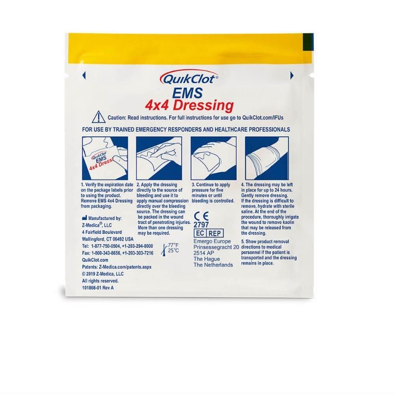 4 x 4 Inch Dressing - Back of Individual Packaging