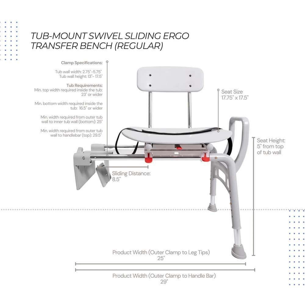 Image 4 of Eagle Health Tub-Mount Sliding Tub Transfer Bench with Swivel Seat 