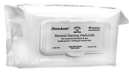 DermAssist Washcloths Pre-Moistened with Lanolin & Aloe
