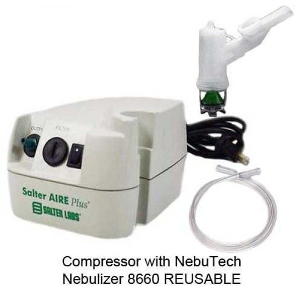 Compressor with ONE NebuTech Nebulizer #8660 REUSABLE Mouthpiece and 7 Foot Tubing - Each