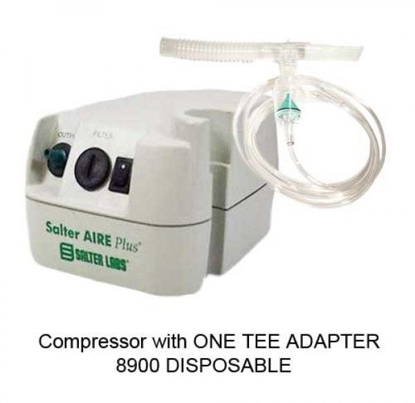 Compressor with ONE TEE ADAPTER Nebulizer 8900 Mouthpiece DISPOSABLE with 7 Foot Tubing and Reservoir Tube - Each