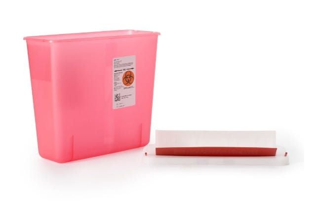 Red Sharps Container With Removed Lid