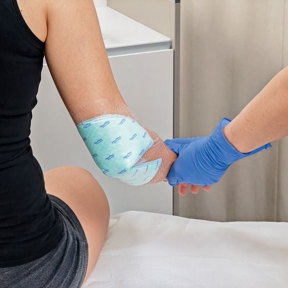 Oval dressing on elbow