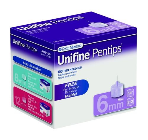 AN3590 6 mm 31 Gauge Unifine Pentip Pen Needles Box of 100