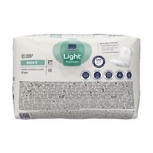 Back of the ABENA Light Extra 3 pads packaging