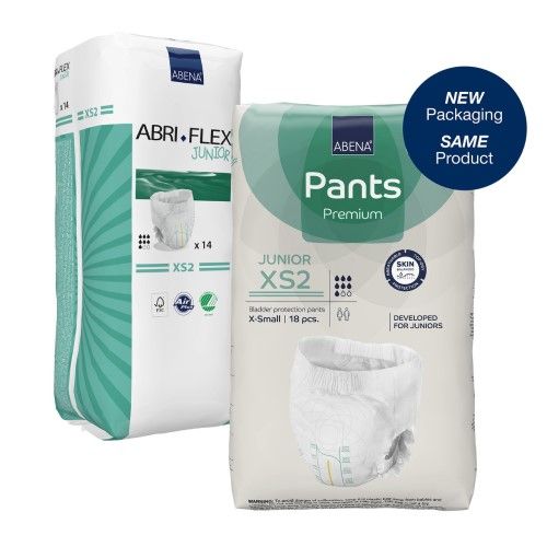 Abri-Flex Junior is now ABENA Pants Junior XS2 and with new packaging.