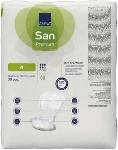 The back of the ABENA San Premium 4 Pad packaging.