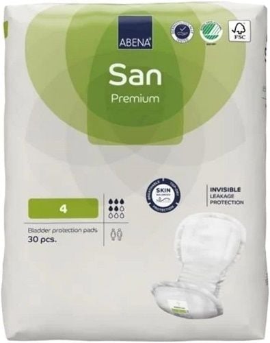 The front of the ABENA San 4 Pad packaging.
