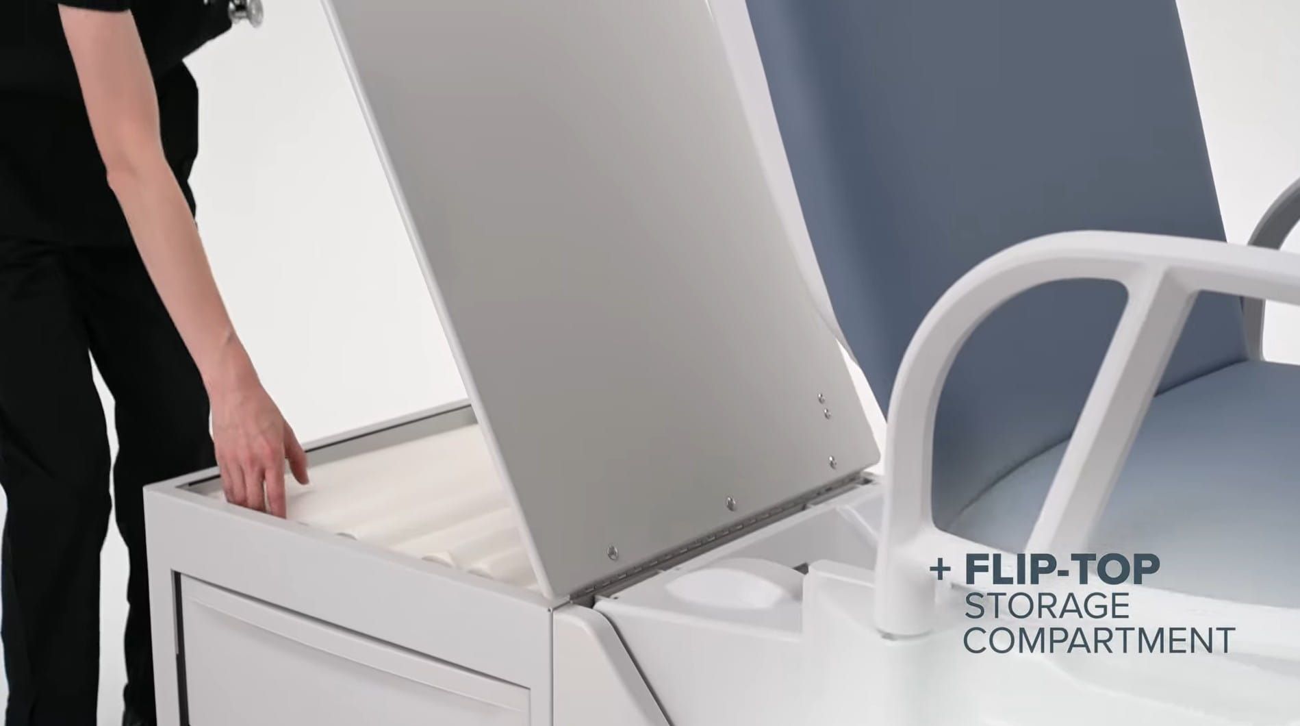+ Flip-top storage compartment
