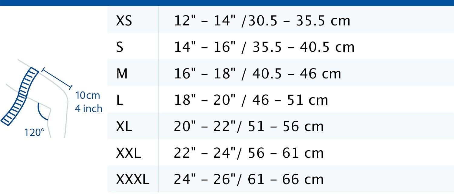 Knee Support Size Chart