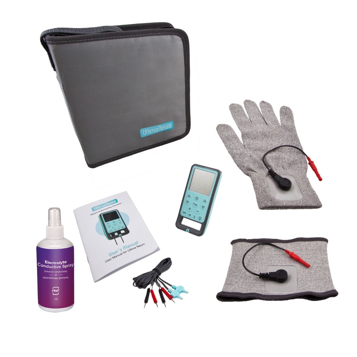 Device, cuff, glove, and spray
