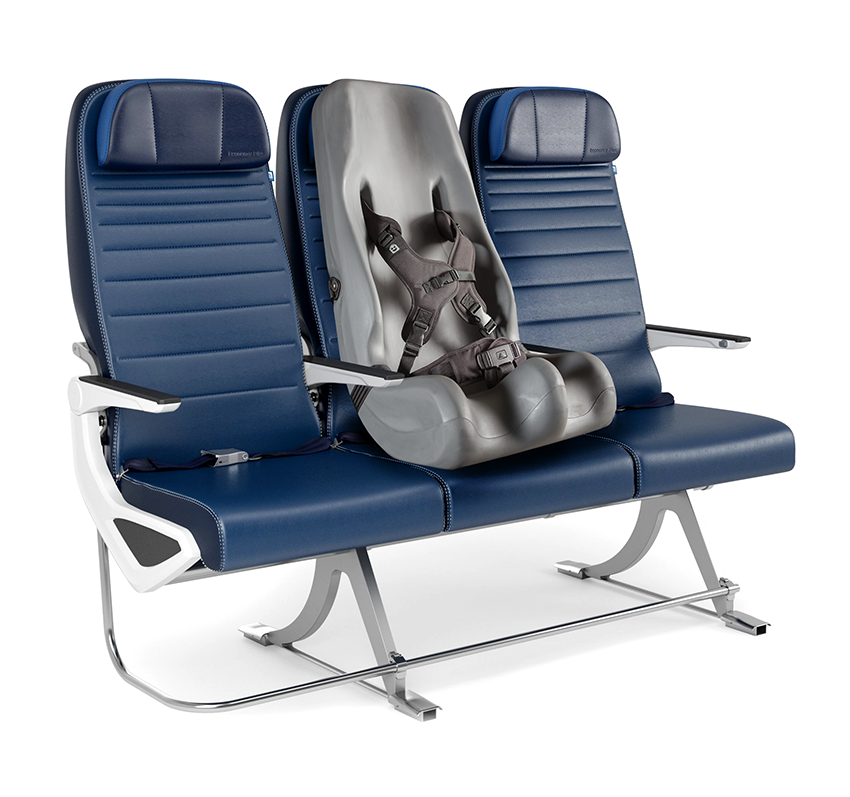 Booster seat strapped into bus seating