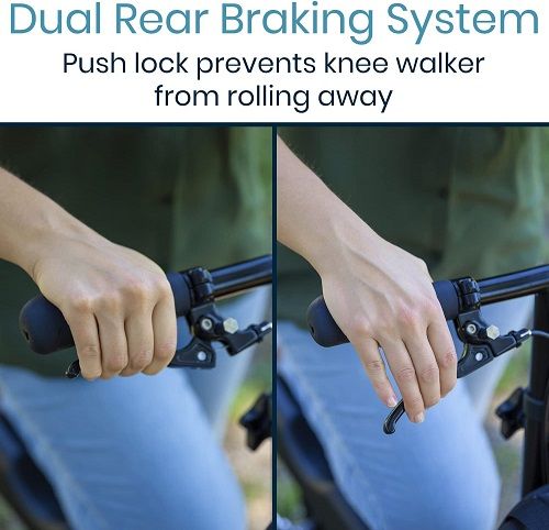 The Vive Mobility Walker has a dual rear braking system that prevents unwanted movement.