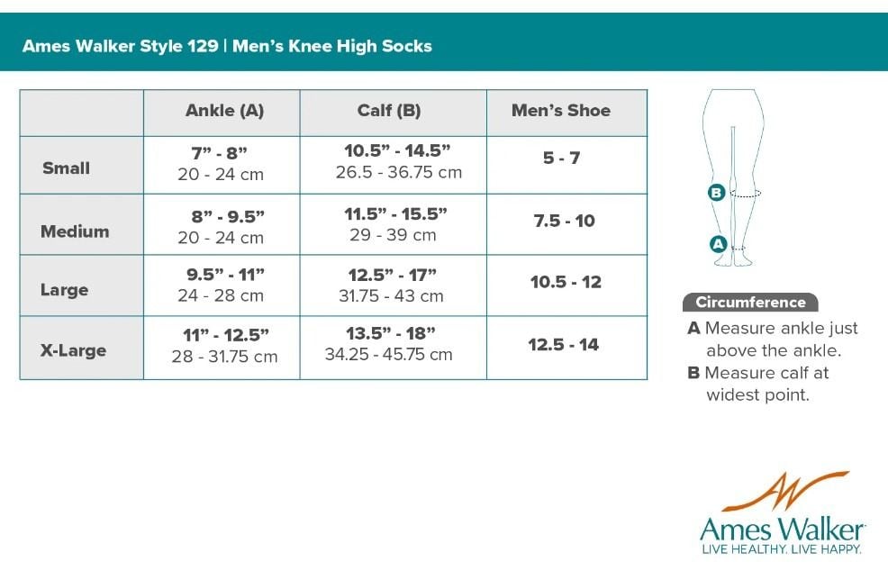 Image 2 of Ames Walker 129 Closed Toe 15-20 mmHg Men's Microfiber Cotton Crew Dress Compression Socks