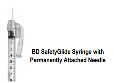 BD SafetyGlide Insulin Syringe with Needle - 0.3, 0.5, 1 ml