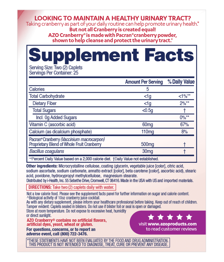 AZO Cranberry Nutrition Facts and Ingredients