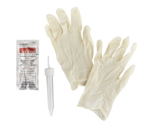 Kit with gloves, lubricant and catheter