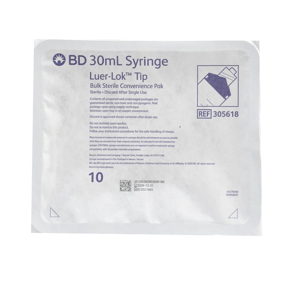 BD 30 mL Luer-Lok Syringe Pharmacy Convenience Pak - 305618
