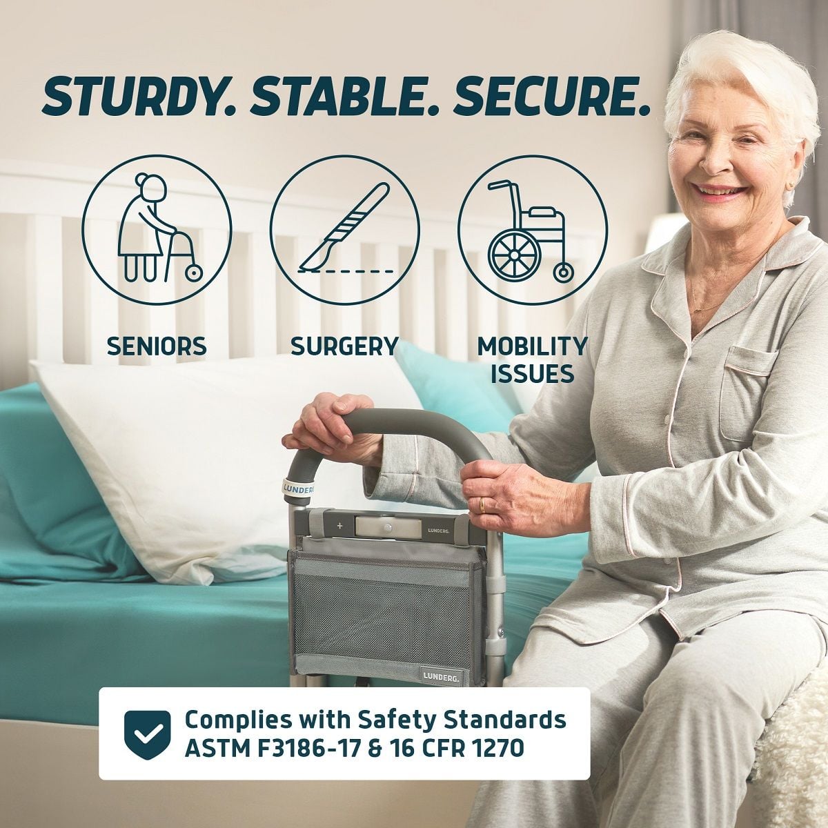 Sturdy. Stable. Secure. Seniors, Surgery, Mobility Issues. Complies With Safety Standards ASTM F3186-17 & 16 CFR 1270 | With Storage Bag