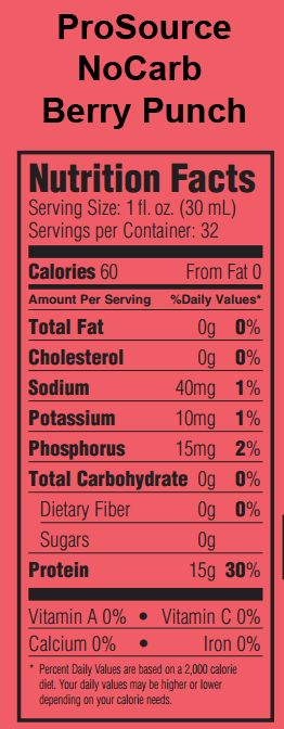 ProSource NoCarb Berry Punch Nutrition