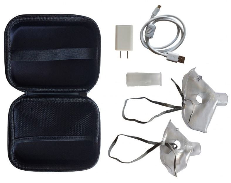 What's Included? Nebulizer, Charging Cable, USB Power Adapter, Mouthpiece, Adult Mask, Child Mask, Case