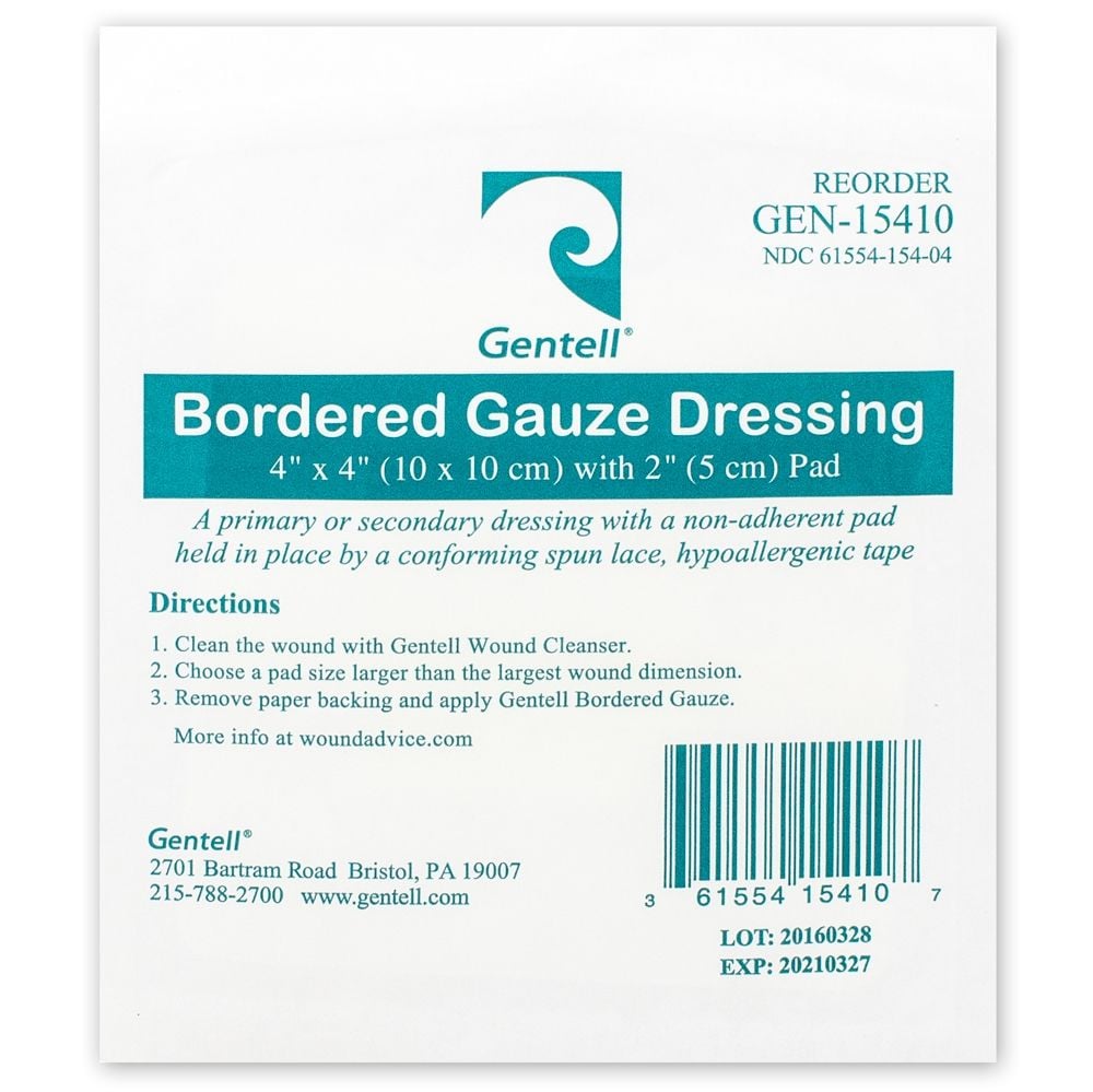Gentell Bordered Gauze Dressing | GEN-15410, GEN-15610