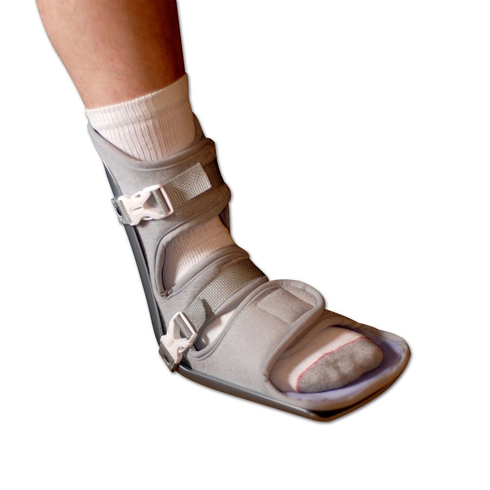 A user's foot in the splint