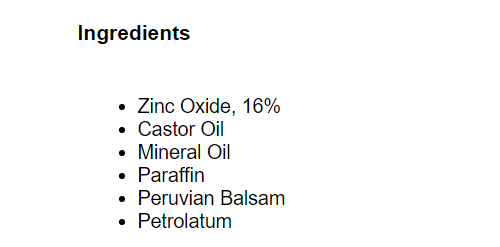 Butt Paste Ingredients