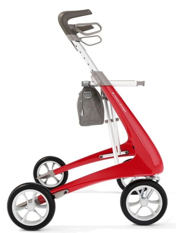 Side View of Organizer Bag on Red Regular Track Rollator
