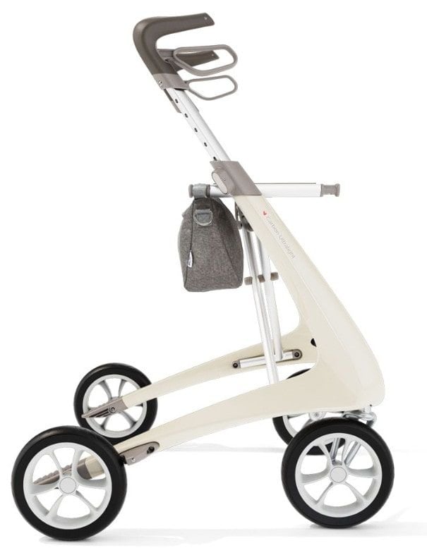 Side View of Organizer Bag on White Compact Track Rollator