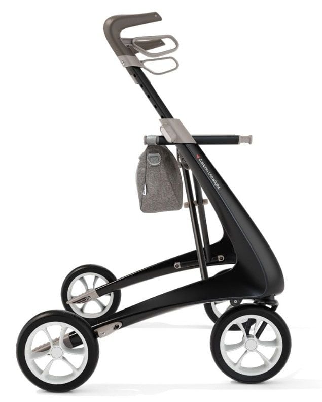 Side View of Organizer Bag on Black Wide Track Rollator