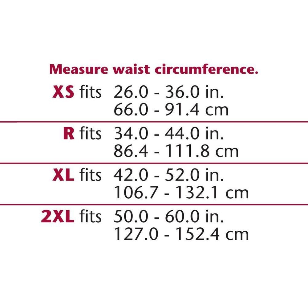 Industrial Back Support Belt Size Chart