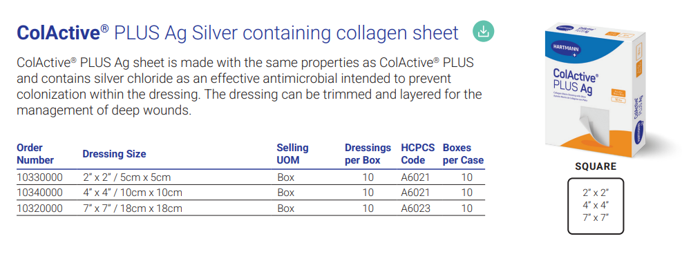 Image 2 of ColActive PLUS Ag Collagen Matrix Dressing - 2, 4, 7 Inch
