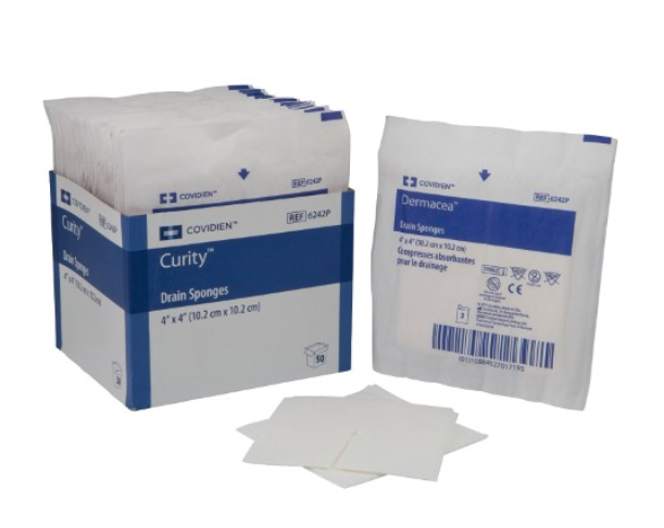 Medtronic/Covidien 6242P Curity Drain Sponges 4 x 4 In, 6 Ply