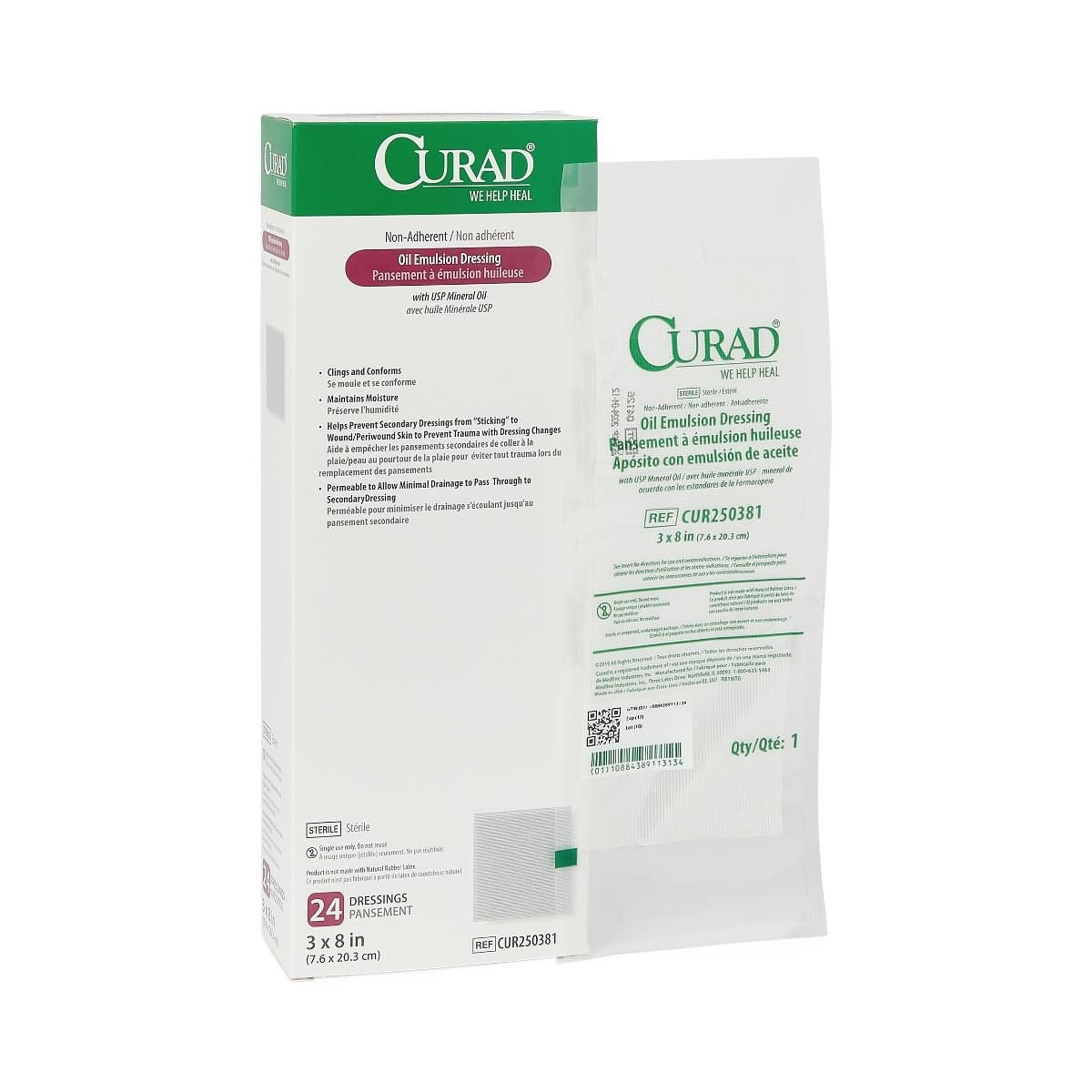 CURAD 3 x 8 Inch Oil Emulsion Gauze Dressing - Sterile, Non-Adherent