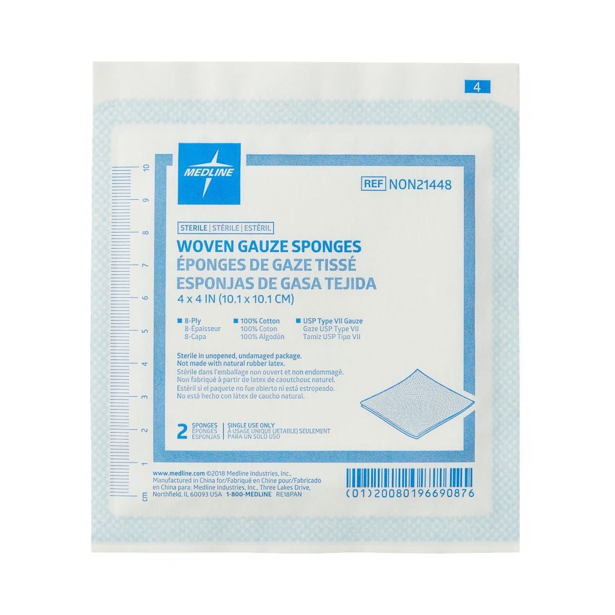 Medline NON21448 Woven 4 x 4 Inch Gauze Sponges 8 Ply - Sterile